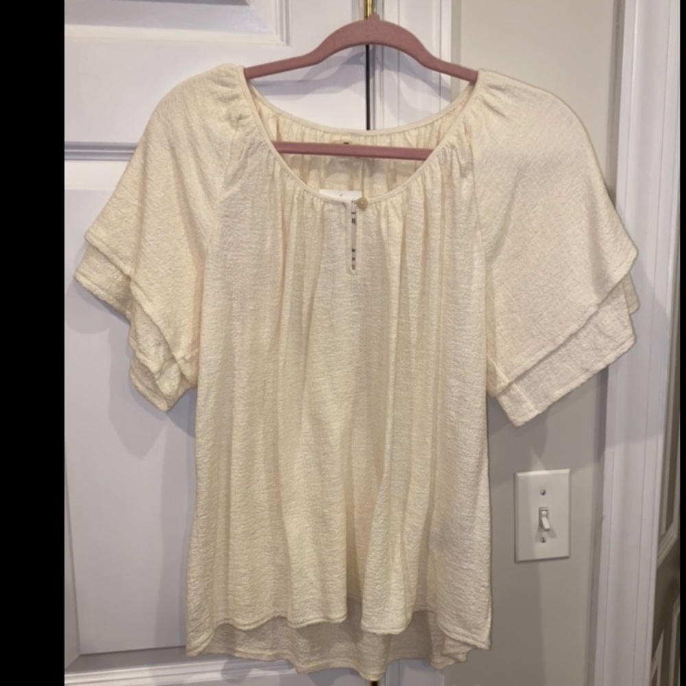 Madewell Tiered Sleeve Top Beige Large